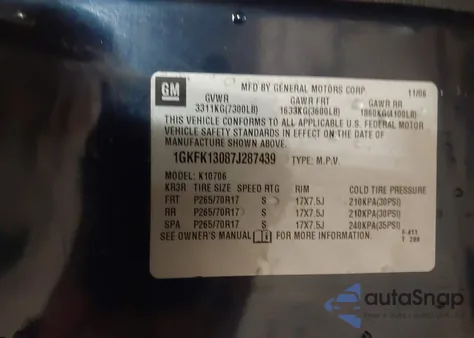 2007 GMC Yukon Sle z USA, uszkodzony, nr VIN 1GKFK13087J287439